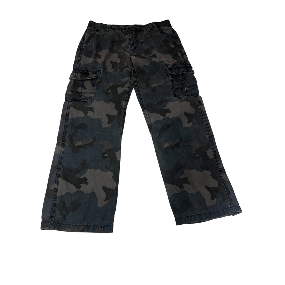 Arizona Jean Co Womens Gray Black Camo Cargo Pants Straight Leg Utility Size 16H